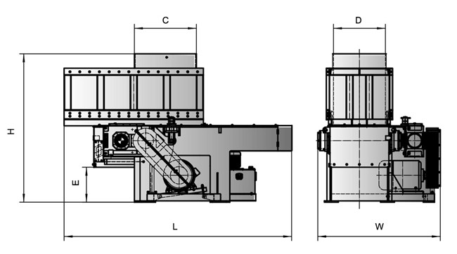 Dimension guide for single shaft shredder specifications